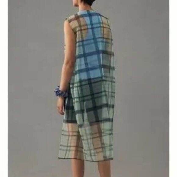 Anthropologie Maeve Plaid Sheer Longline Sleeveless Duster Vest One Size - Picture 10 of 10
